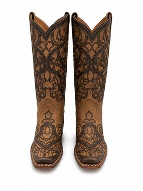 Tanner Mark Embroidered Brown Leather Western Boots